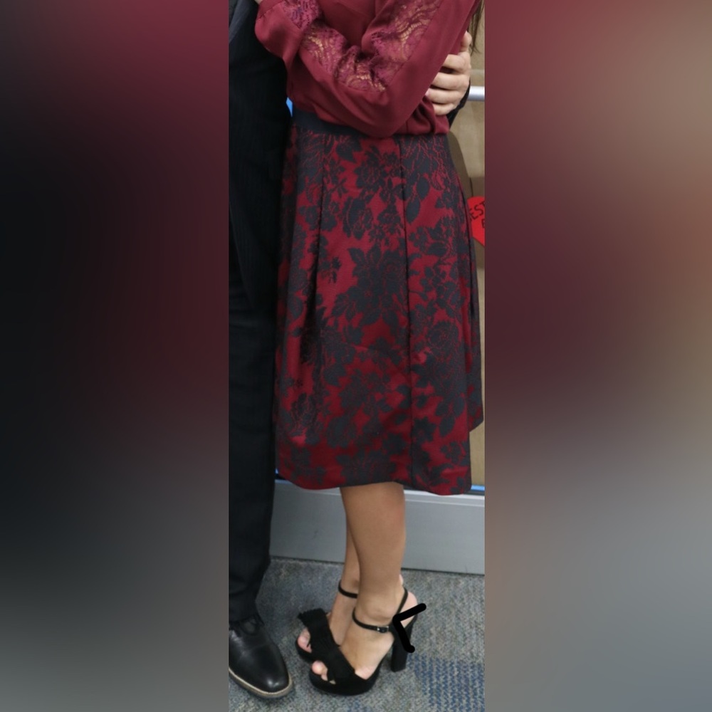 White House Black Market Red/Maroon and Black Skirt